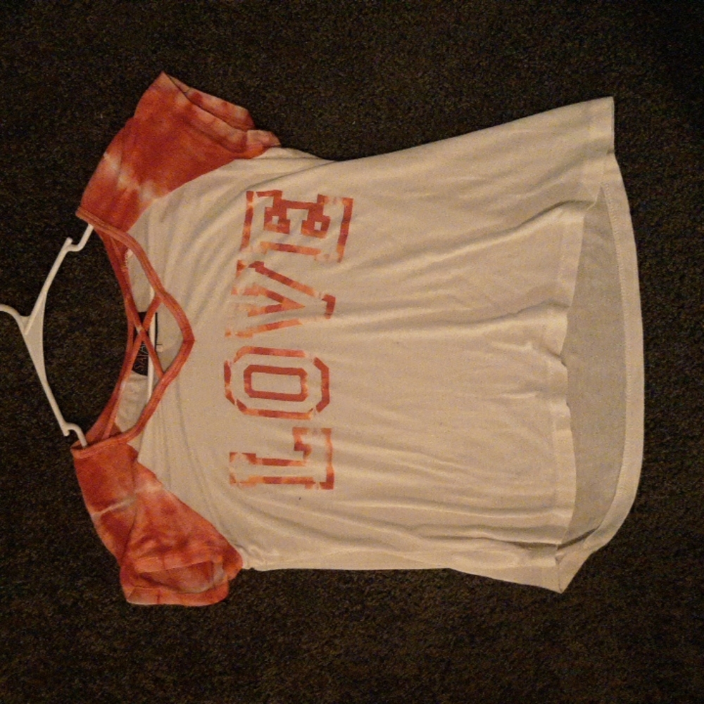 White and red 'love' crop top size Medium